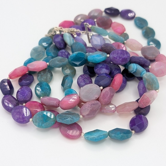 Barse 925 Dyed Agate Triple Strand Statement Necklace - Picture 5 of 7